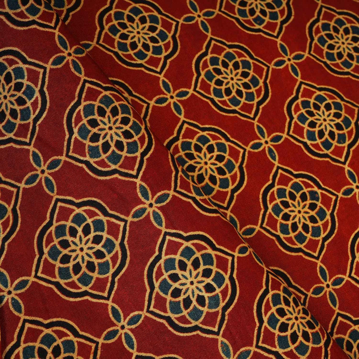 Red Floral Print Mashru Silk Fabric EEG-28356