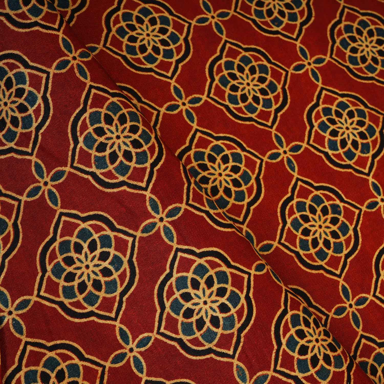Red Floral Print Mashru Silk Fabric EEG-28356 - TradeUNO