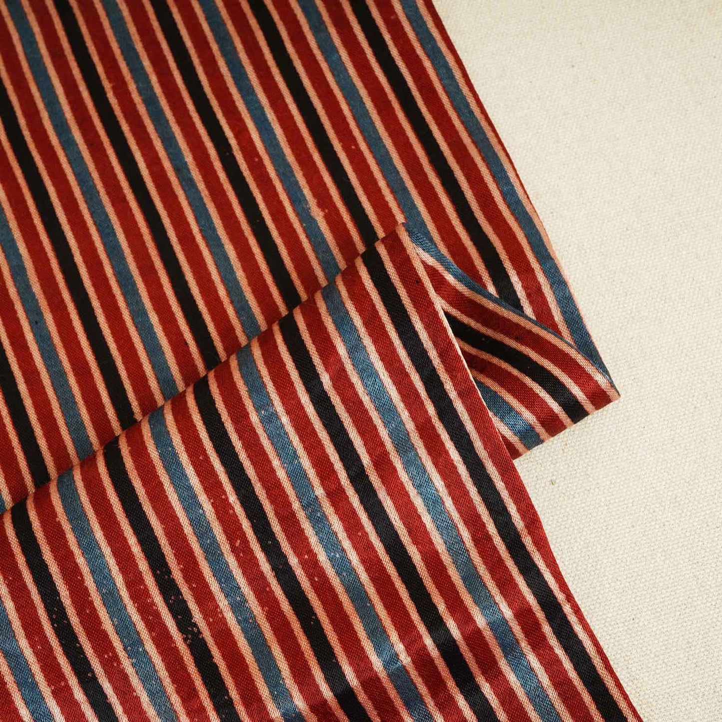 Red With Multicolour Strips Mashru Silk Fabric EEG-28357