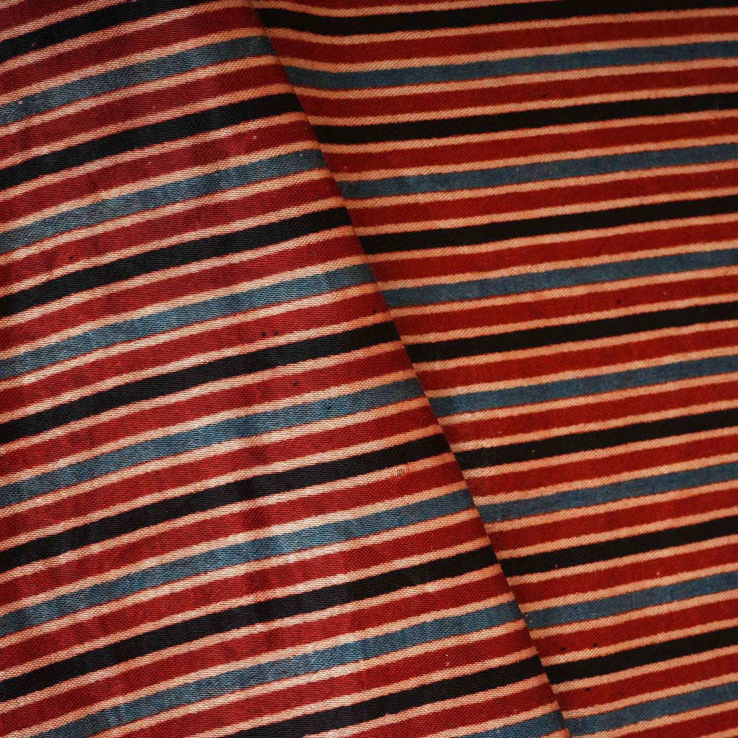 Red With Multicolour Strips Mashru Silk Fabric EEG-28357