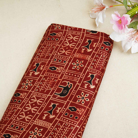 Red Ajrakh Print Mashru Silk Fabric EEG-28359