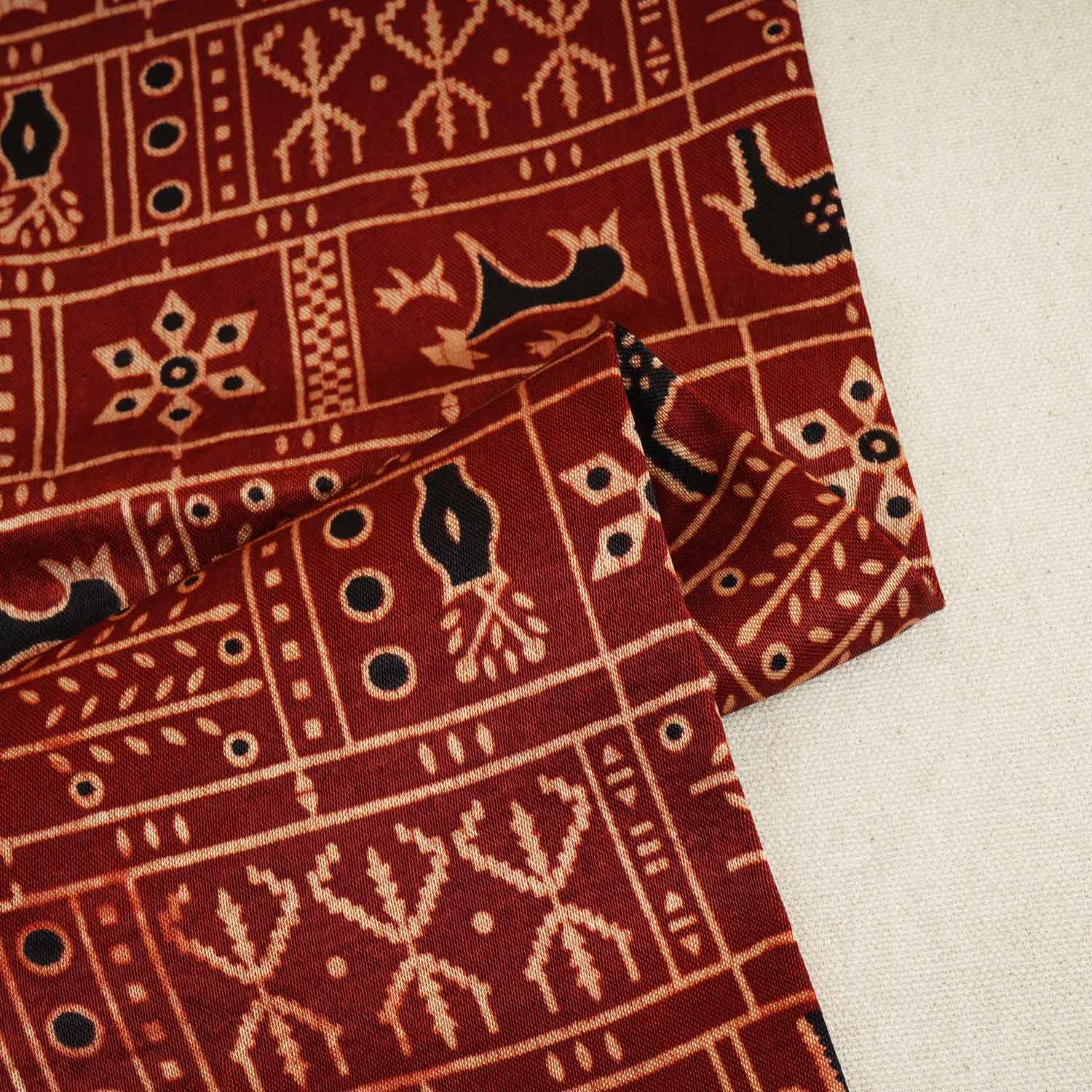 Red Ajrakh Print Mashru Silk Fabric EEG-28359 - TradeUNO