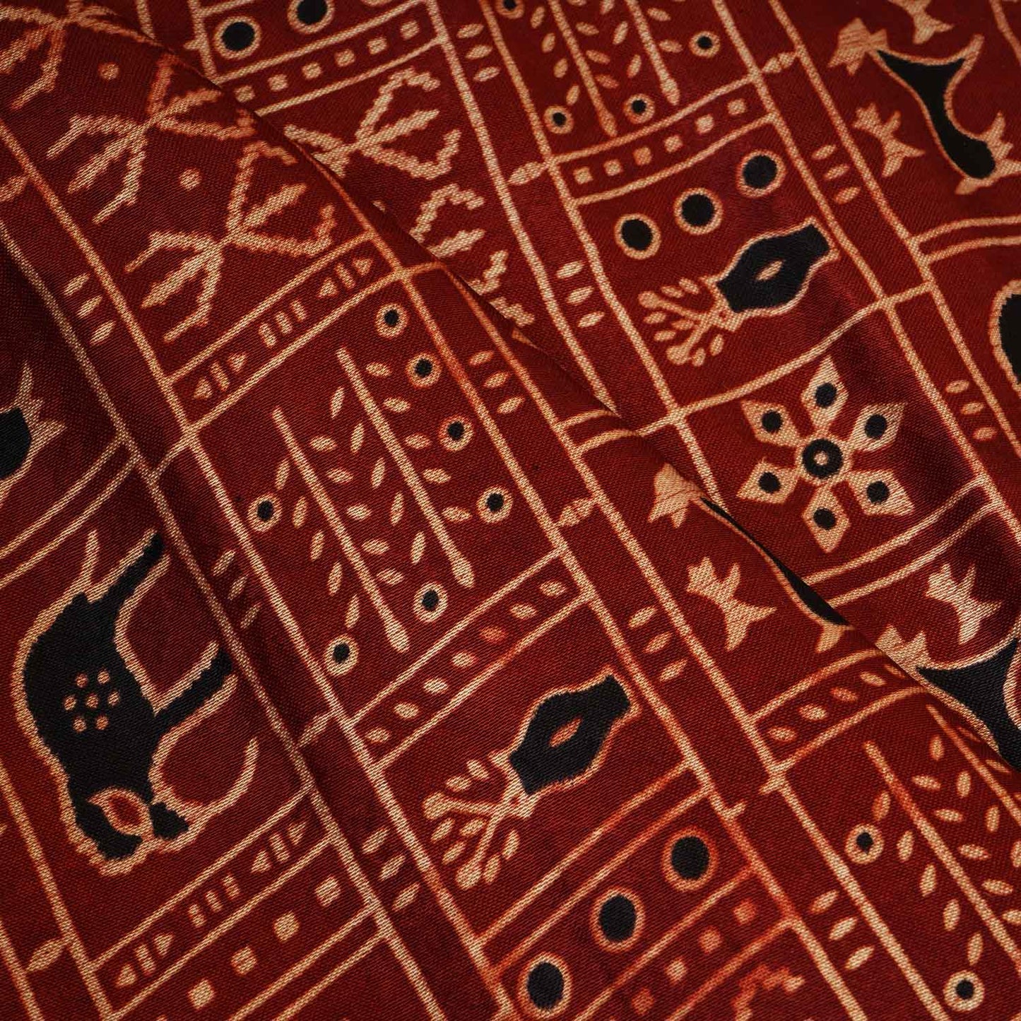 Red Ajrakh Print Mashru Silk Fabric EEG-28359