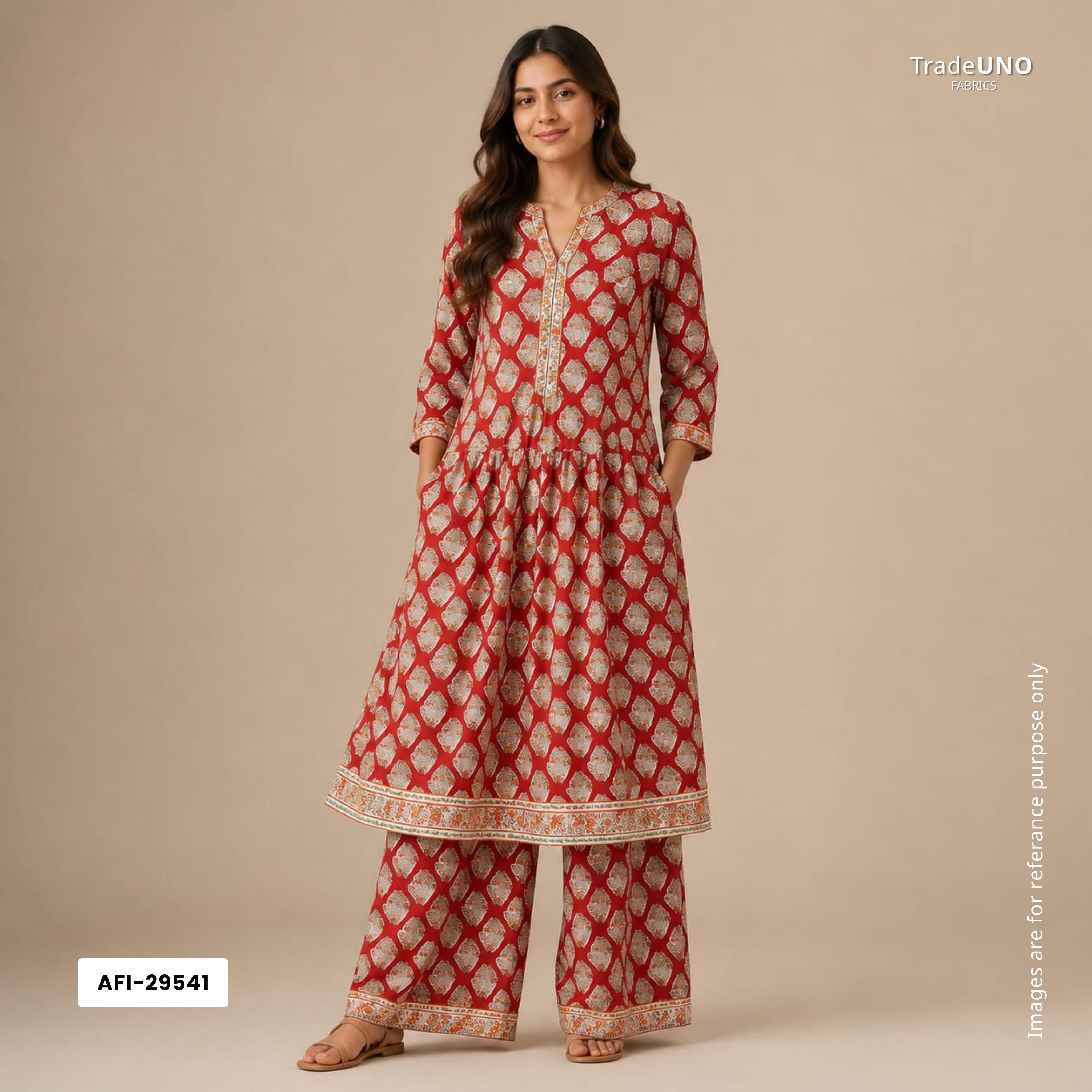 Red floral print Modal Satin Fabric AFI-29541 - TradeUNO