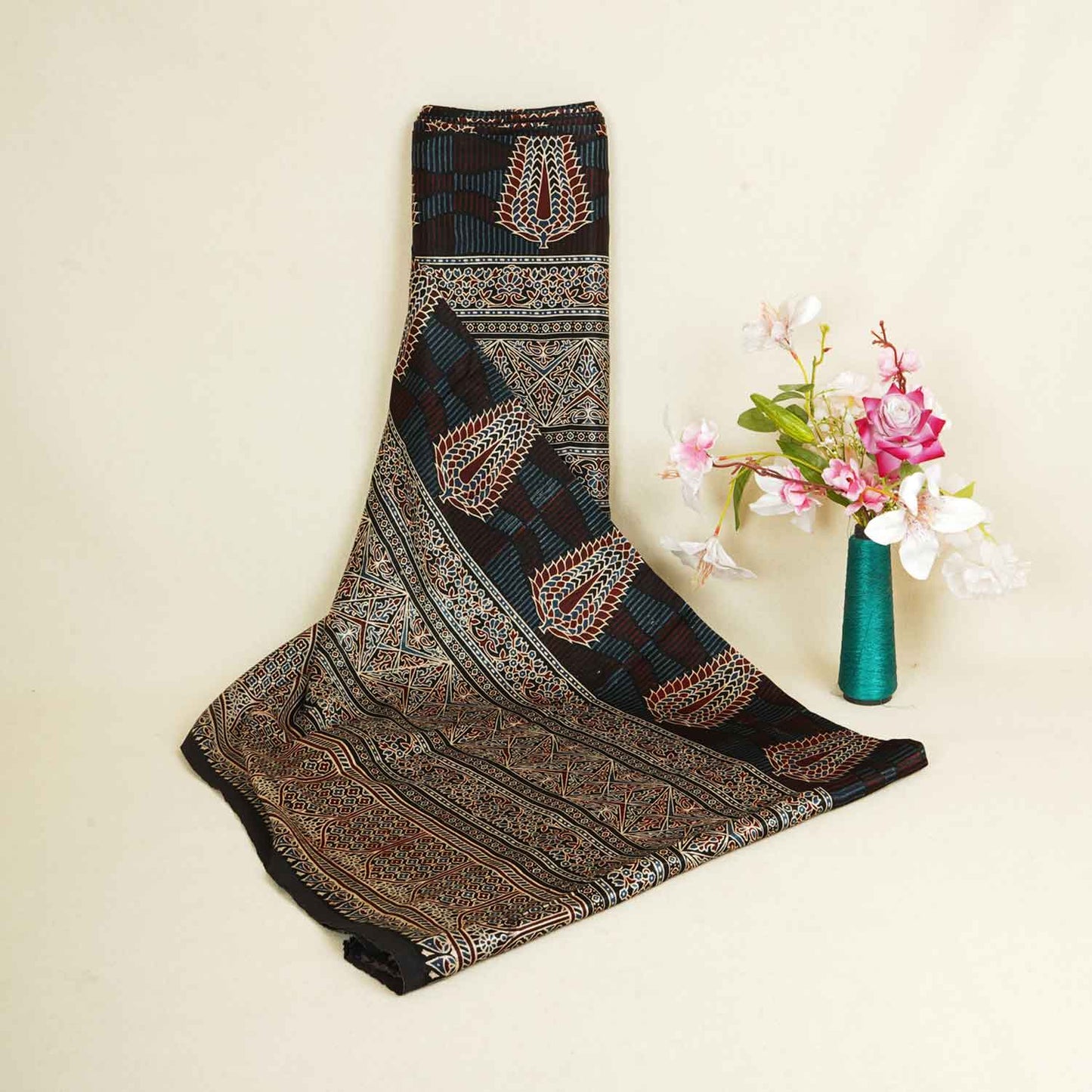 Black Ajrakh Print Mashru Silk Fabric EEG-28360