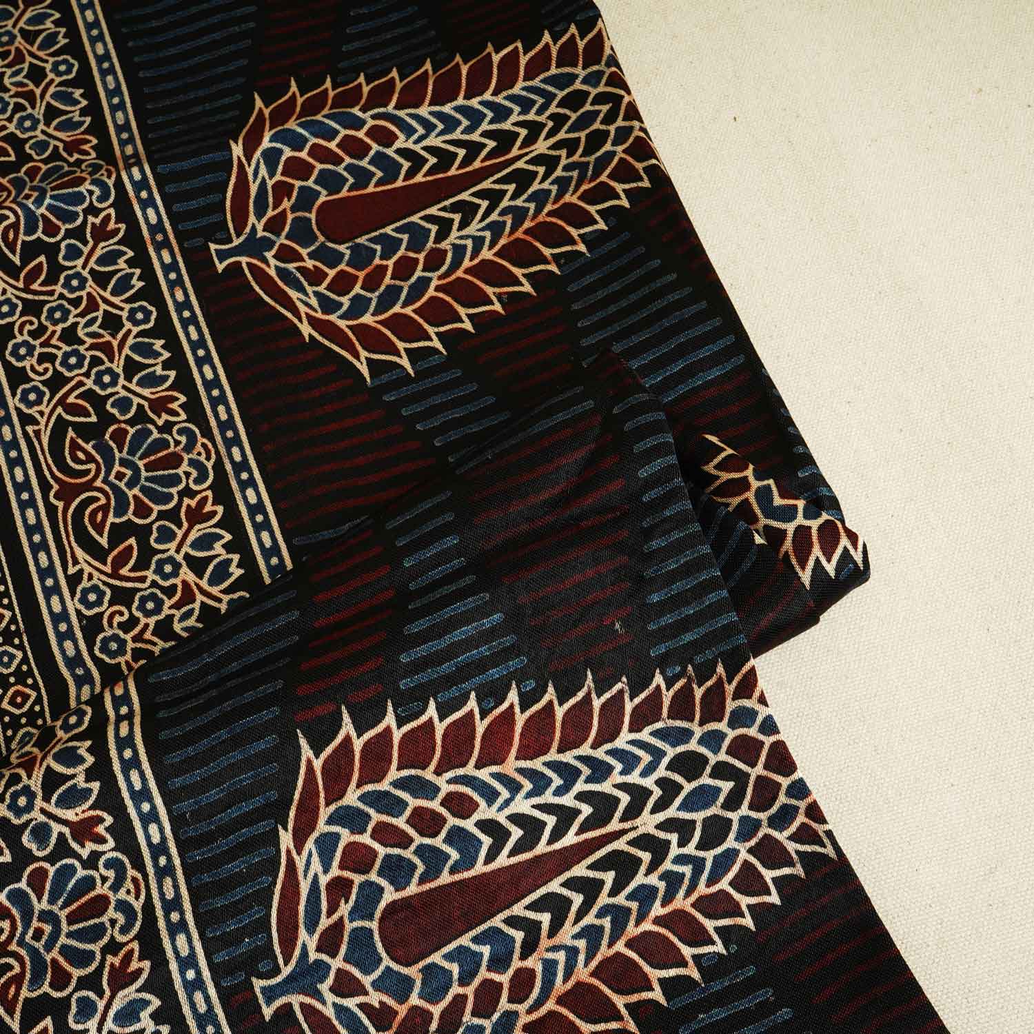 Black Ajrakh Print Mashru Silk Fabric EEG-28360 - TradeUNO
