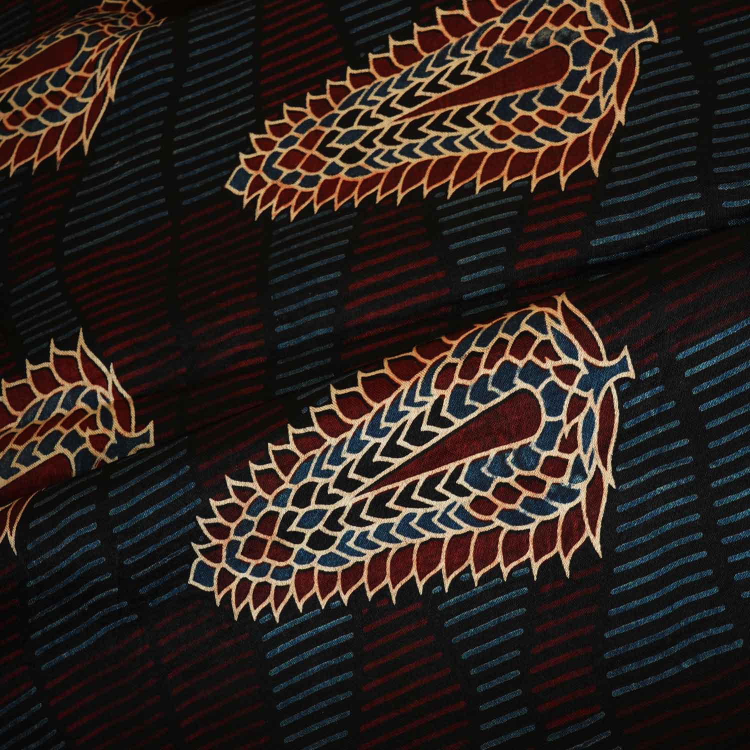 Black Ajrakh Print Mashru Silk Fabric EEG-28360 - TradeUNO
