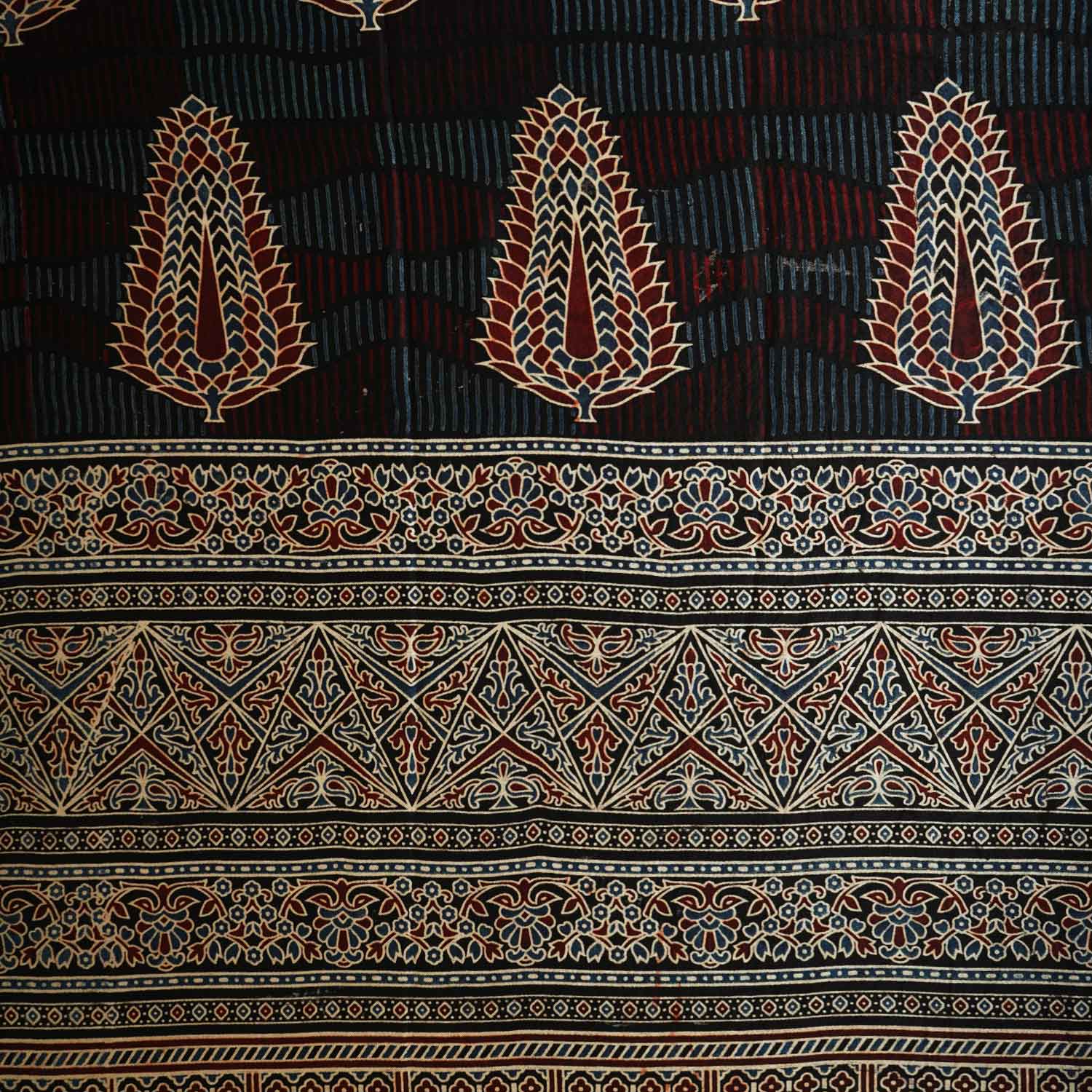 Black Ajrakh Print Mashru Silk Fabric EEG-28360 - TradeUNO