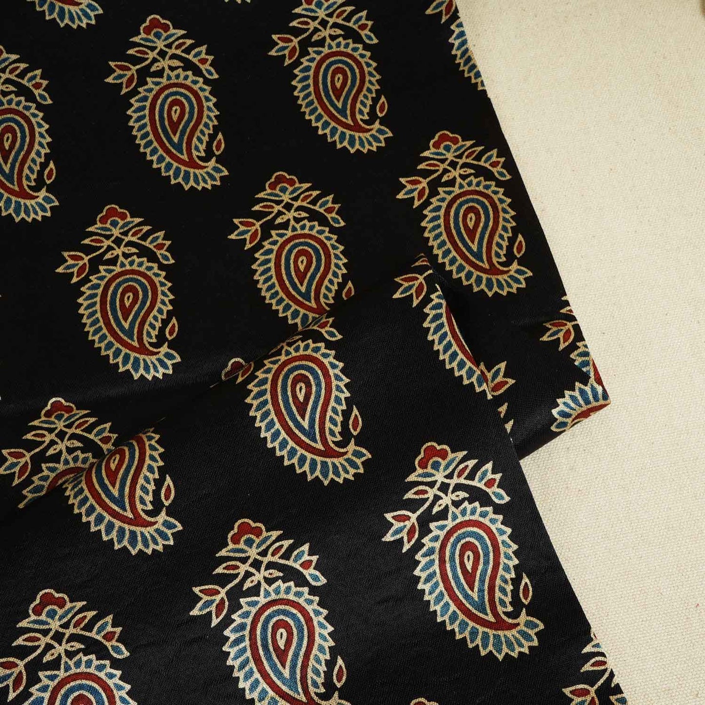 Black Floral Print Mashru Silk Fabric EEG-28362