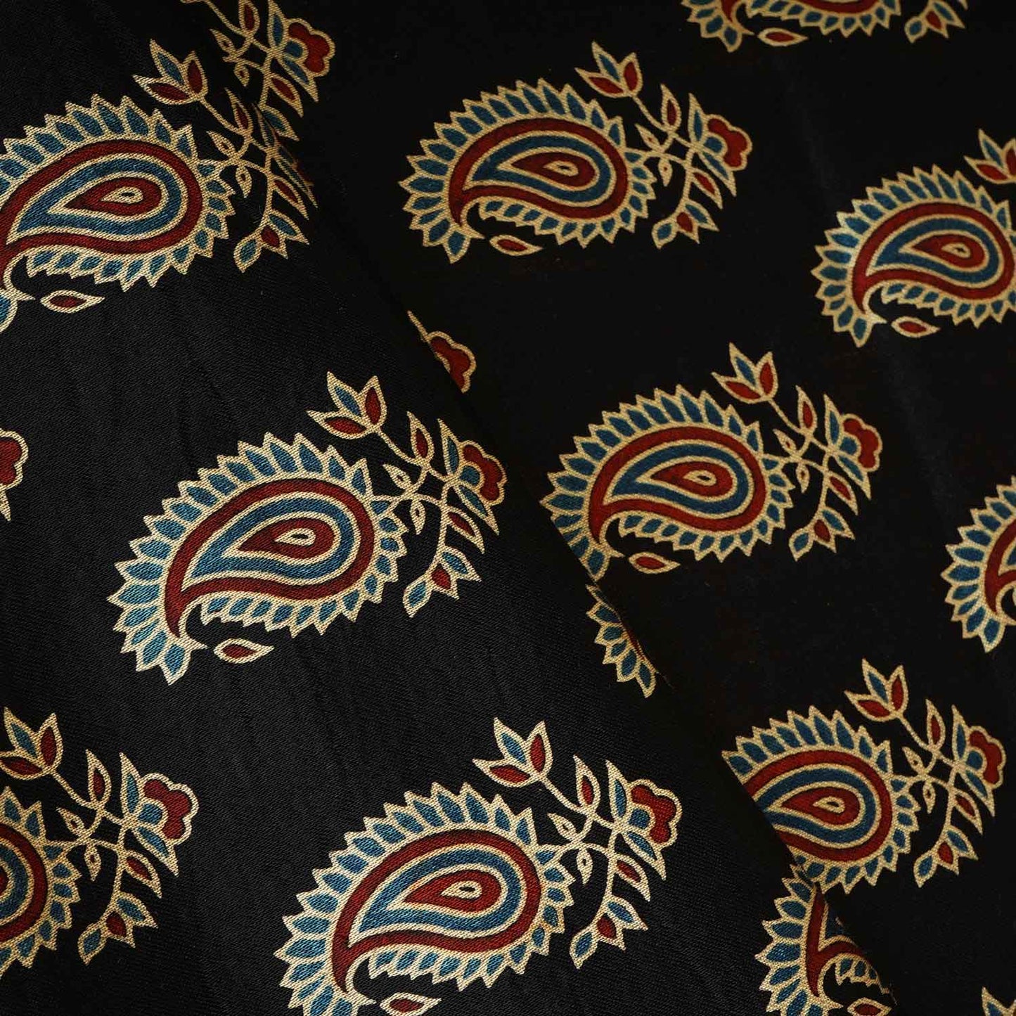 Black Floral Print Mashru Silk Fabric EEG-28362