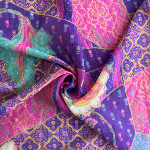 Purple Floral Print Chanderi Silk Fabric