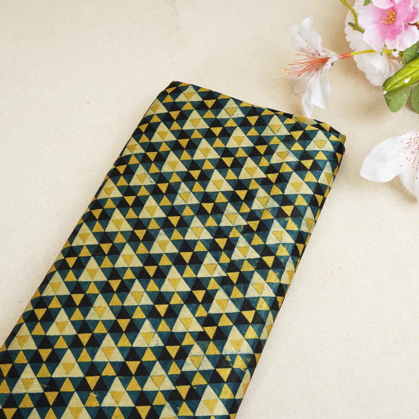 Beige Geometrical Print Mashru Silk Fabric EEG-28363