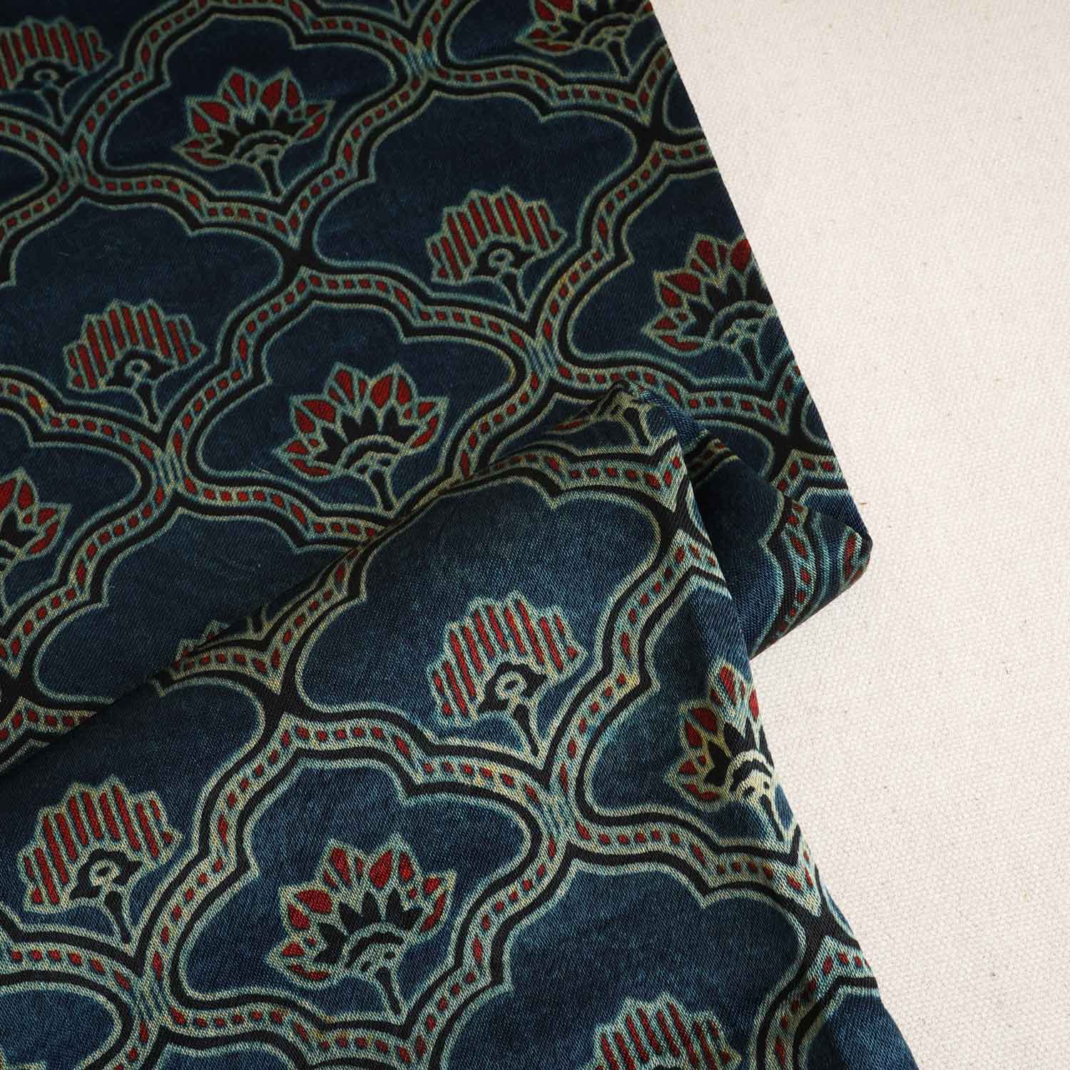 Teal Blue Floral Print Mashru Silk Fabric EEG-28364 - TradeUNO