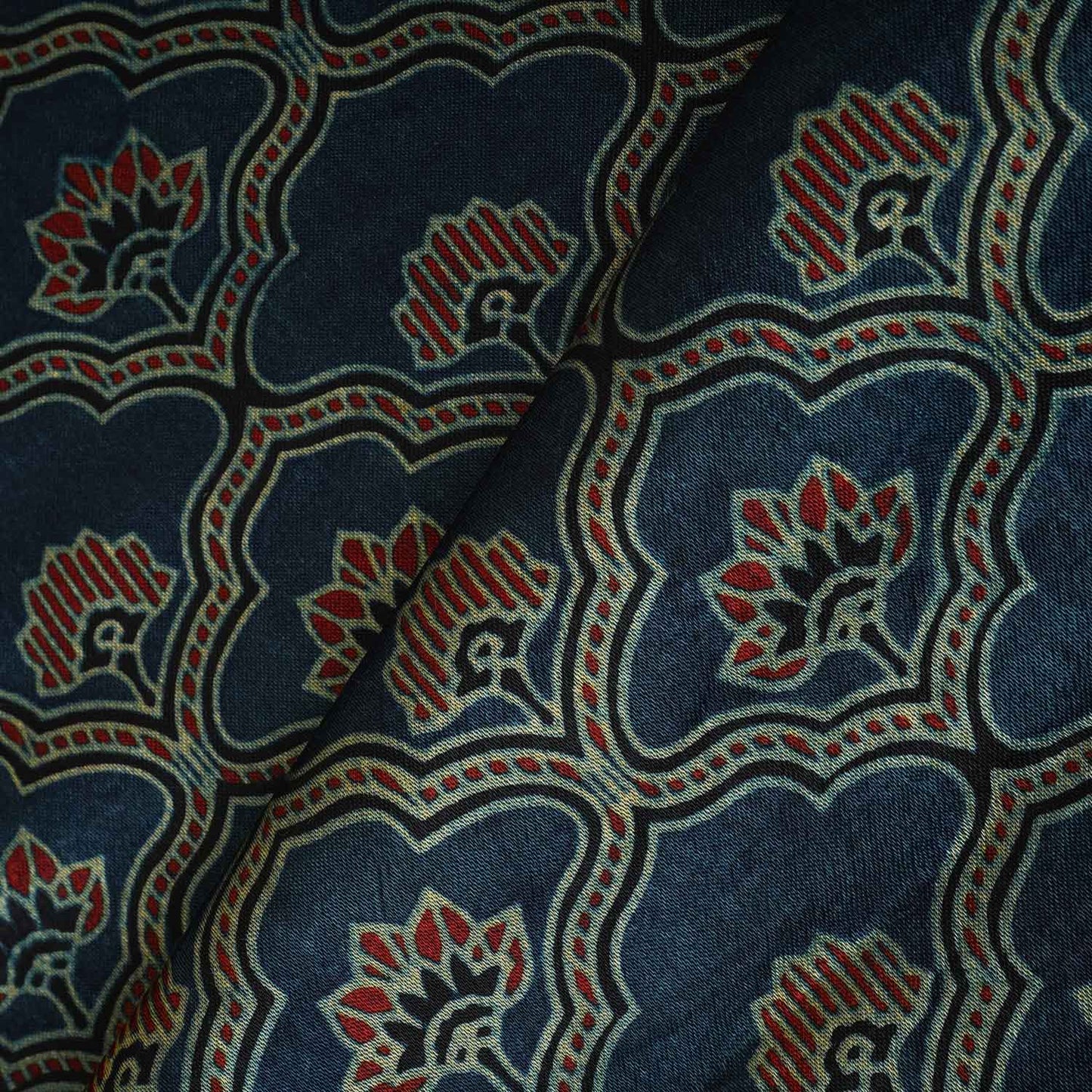 Teal Blue Floral Print Mashru Silk Fabric EEG-28364