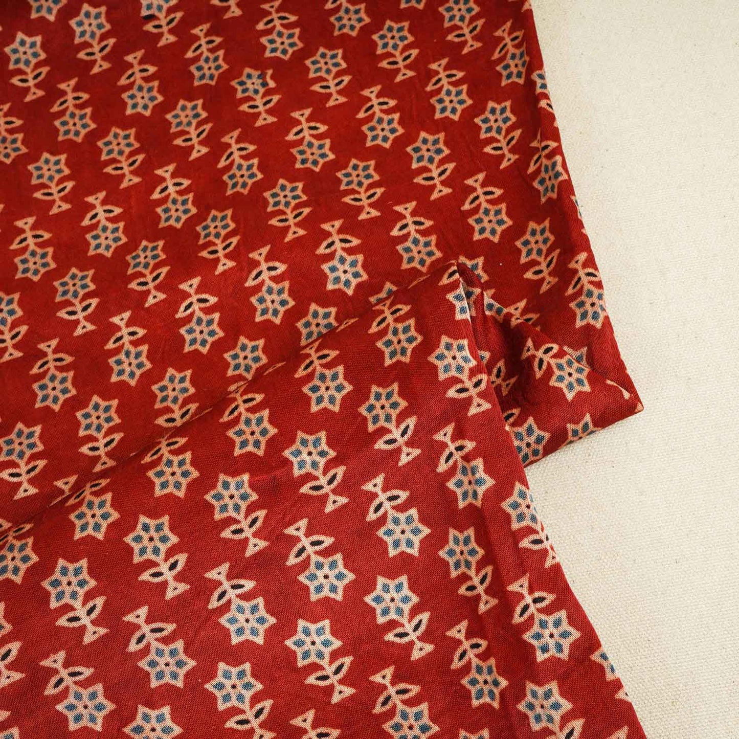 Red Floral Print Mashru Silk Fabric EEG-28365