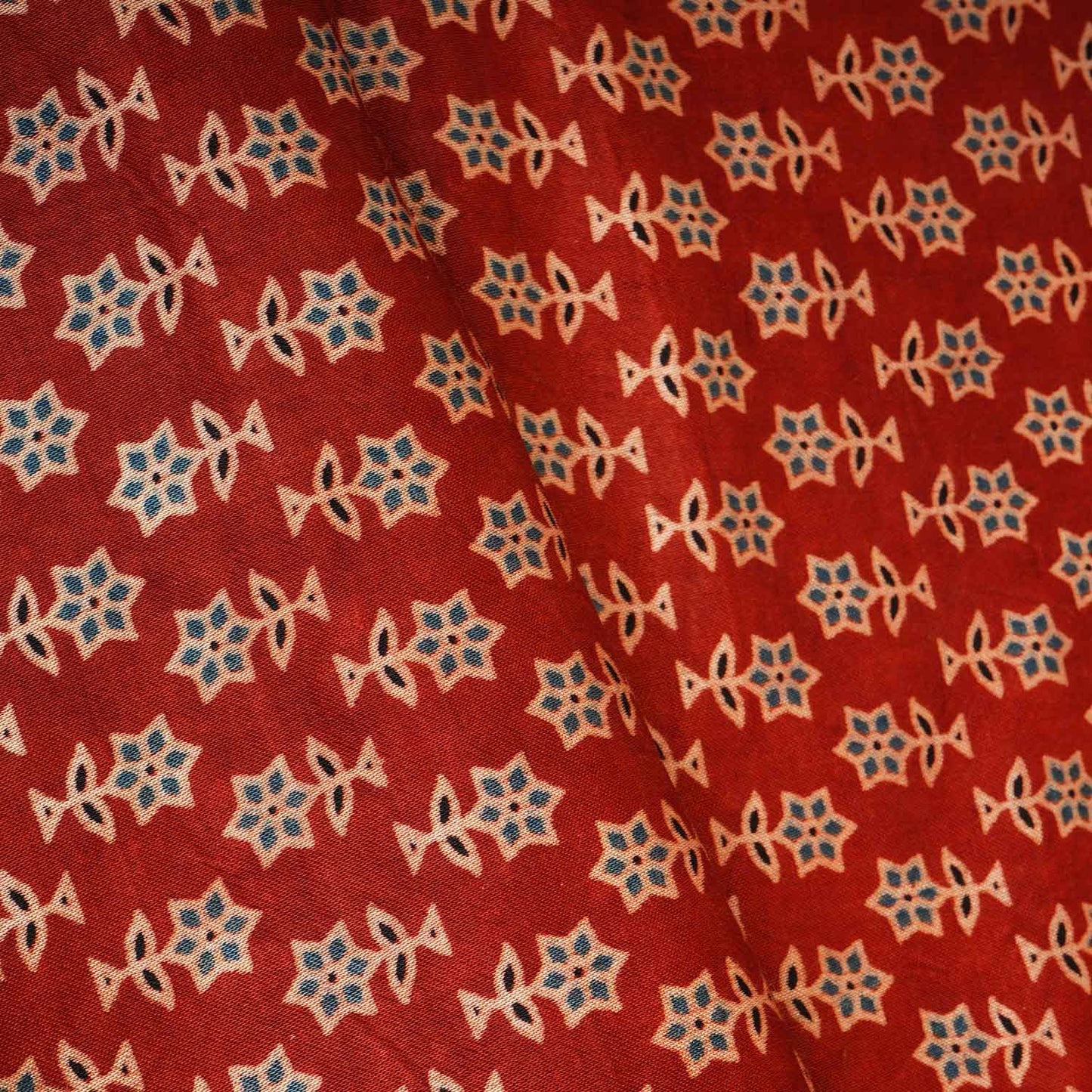 Red Floral Print Mashru Silk Fabric EEG-28365
