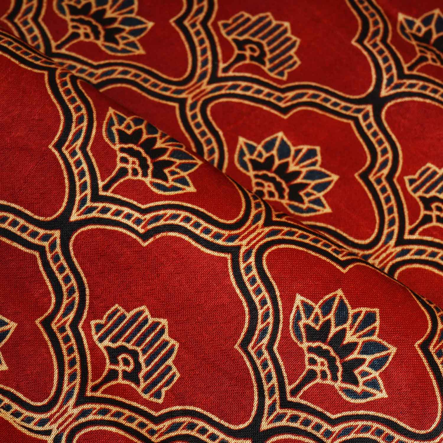 Red Floral Print Mashru Silk Fabric EEG-28368 - TradeUNO