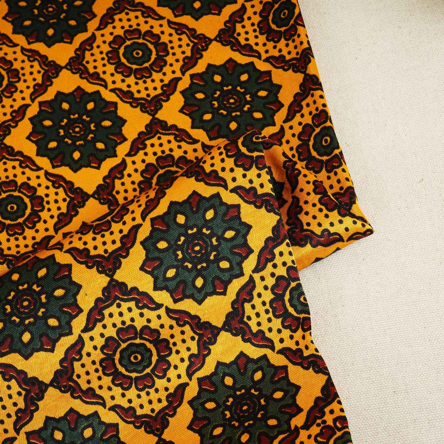 Yellow Ajrakh Print Mashru Silk Fabric EEG-28371