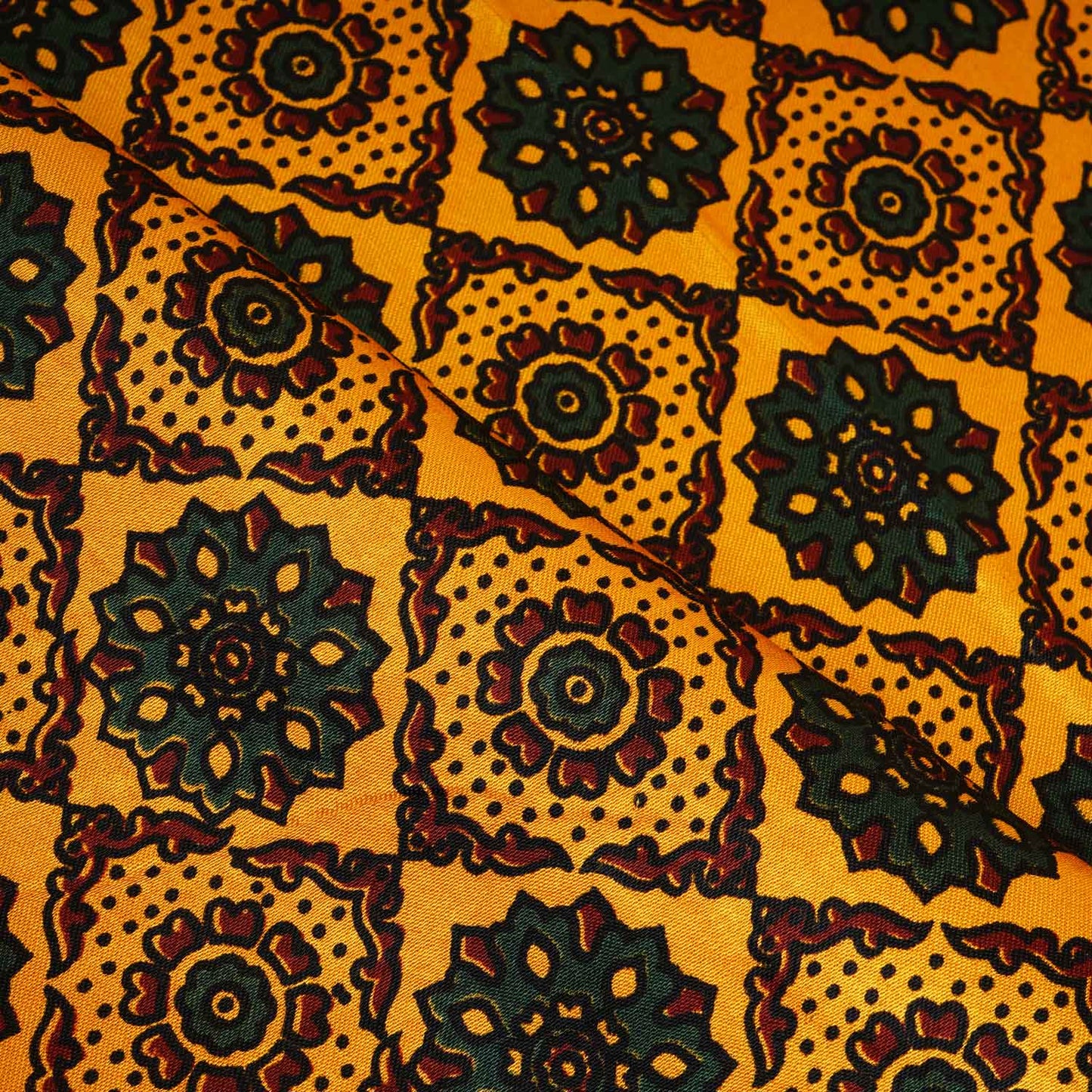 Yellow Ajrakh Print Mashru Silk Fabric EEG-28371