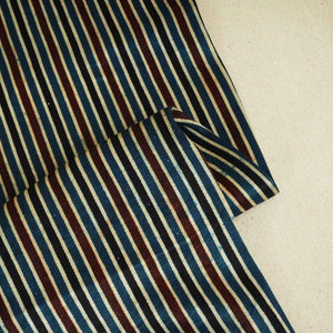 Teal Blue With Multicolour Strips Mashru Silk Fabric EEG-28372 - TradeUNO