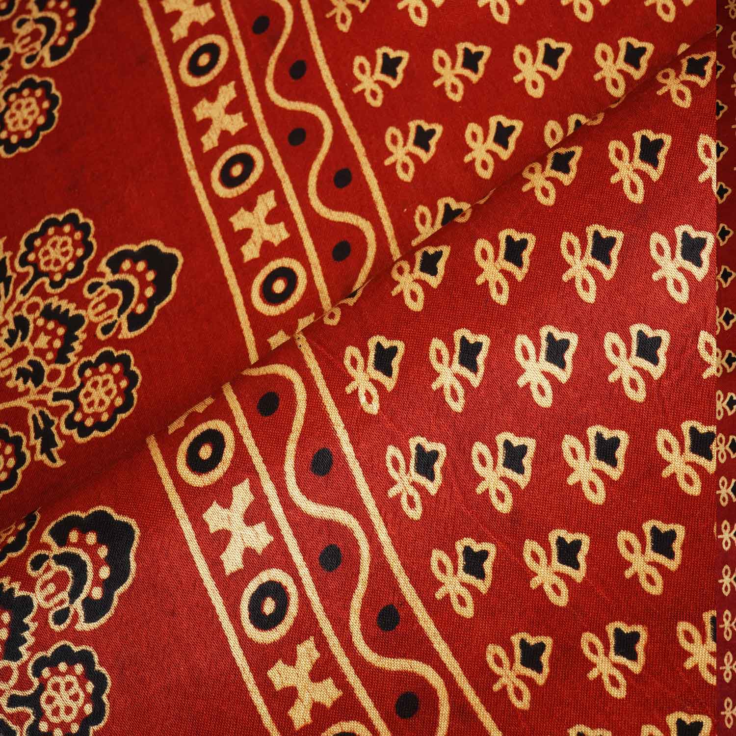 Red Ajrakh Print Mashru Silk Fabric EEG-28373 - TradeUNO