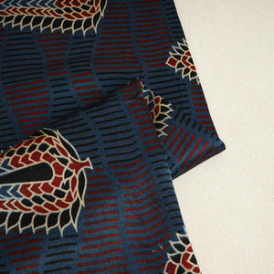 Teal Blue Ajrakh Print Mashru Silk Fabric EEG-28374 - TradeUNO