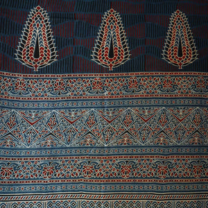 Teal Blue Ajrakh Print Mashru Silk Fabric EEG-28374 - TradeUNO