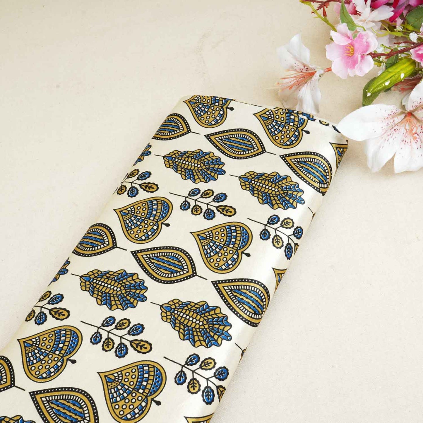 Cream Floral Print Mashru Silk Fabric EEG-28375