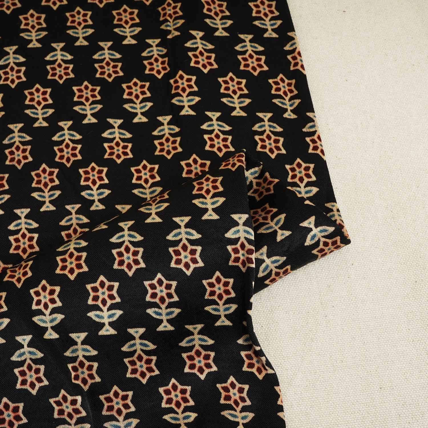 Black Floral Print Mashru Silk Fabric EEG-28376 - TradeUNO