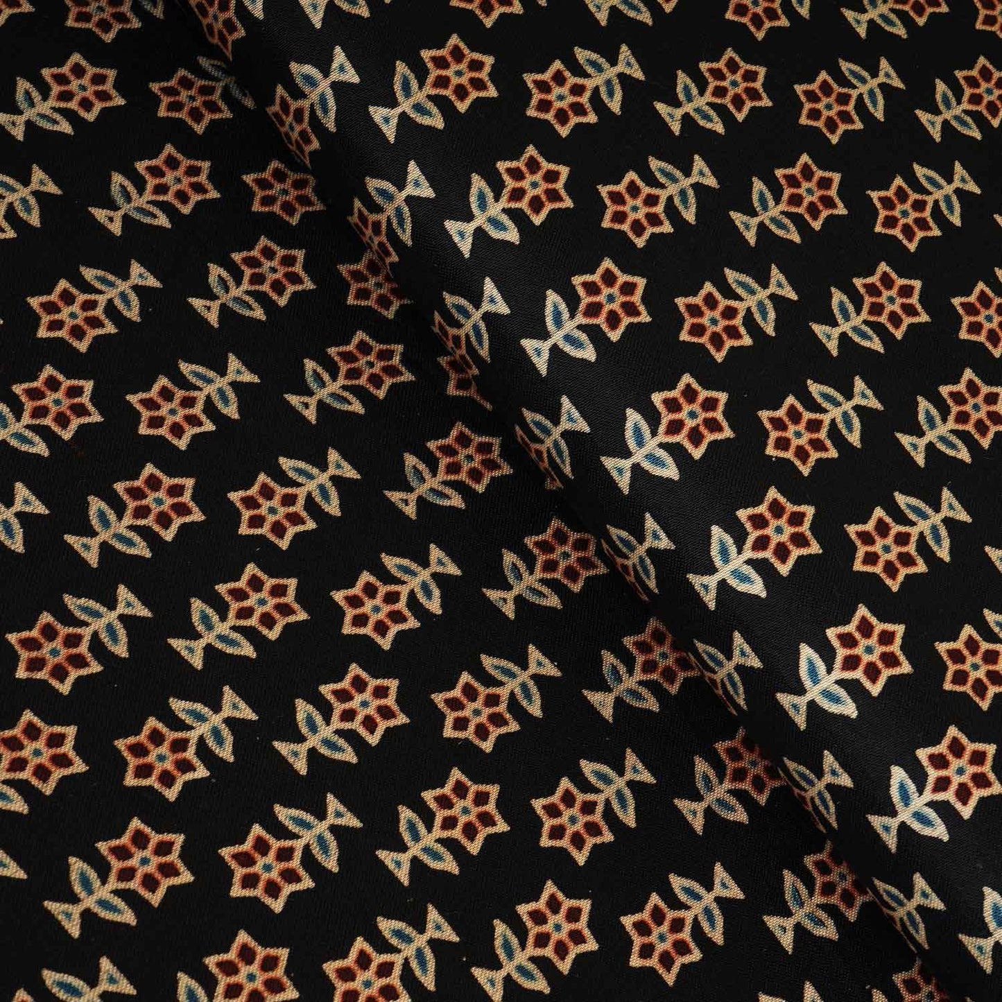 Black Floral Print Mashru Silk Fabric EEG-28376