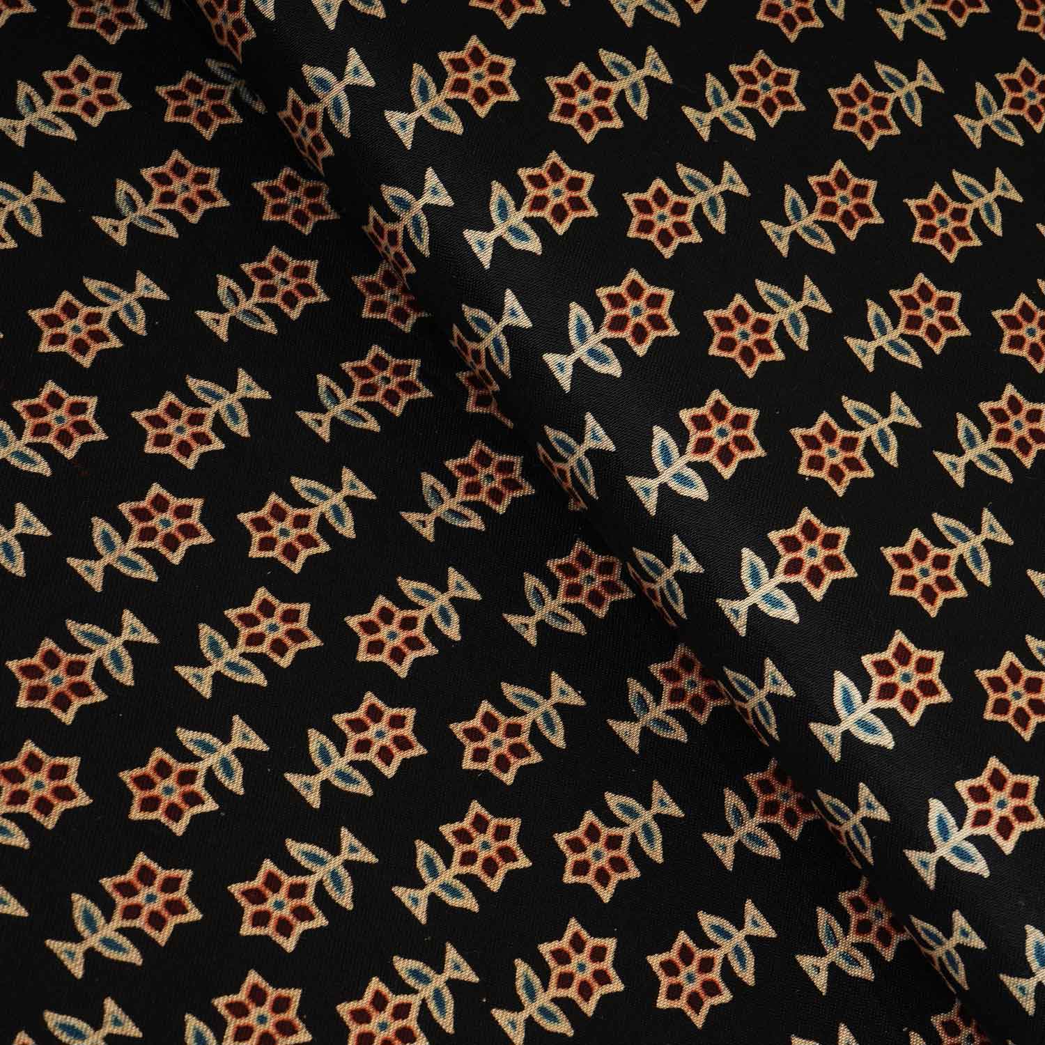 Black Floral Print Mashru Silk Fabric EEG-28376 - TradeUNO
