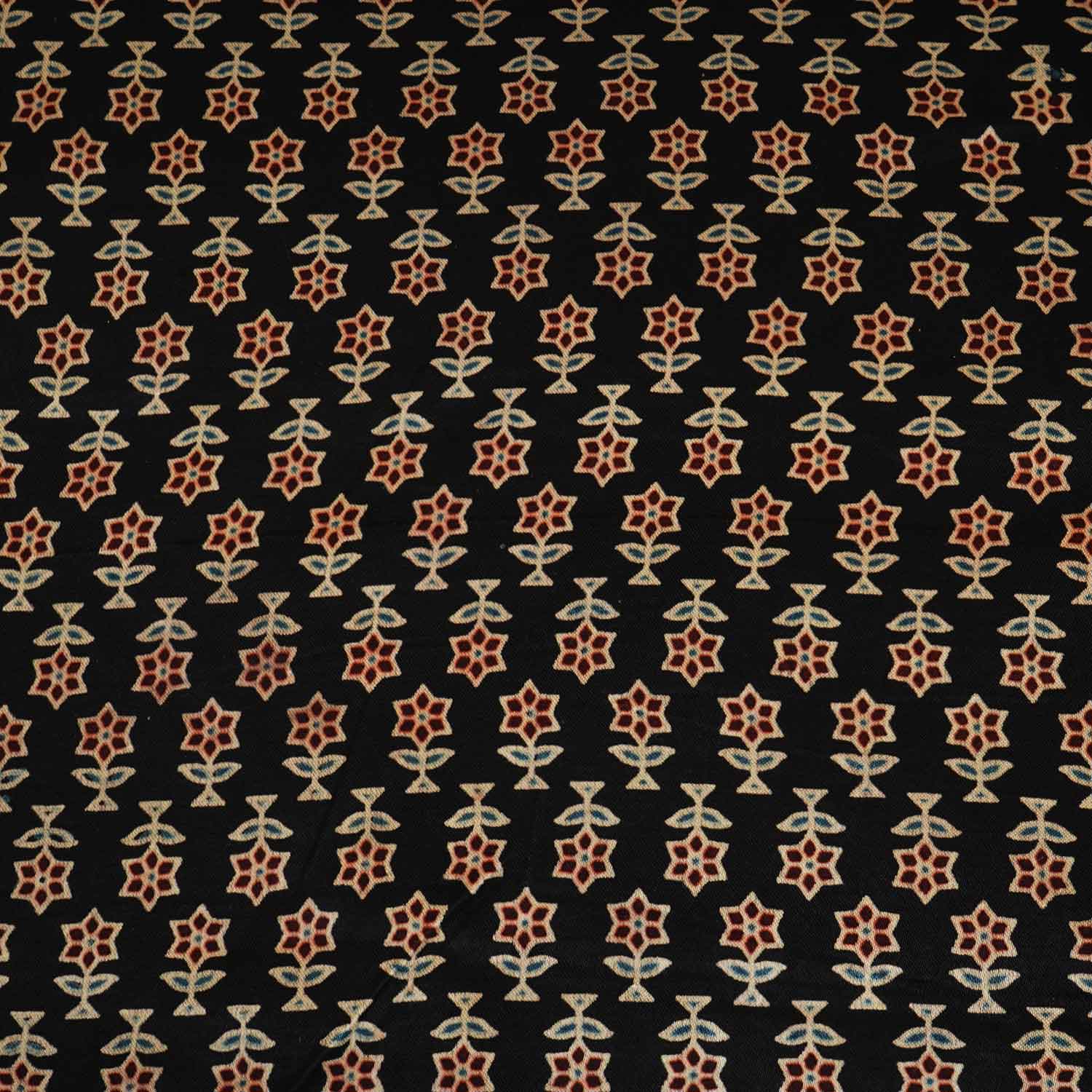 Black Floral Print Mashru Silk Fabric EEG-28376 - TradeUNO