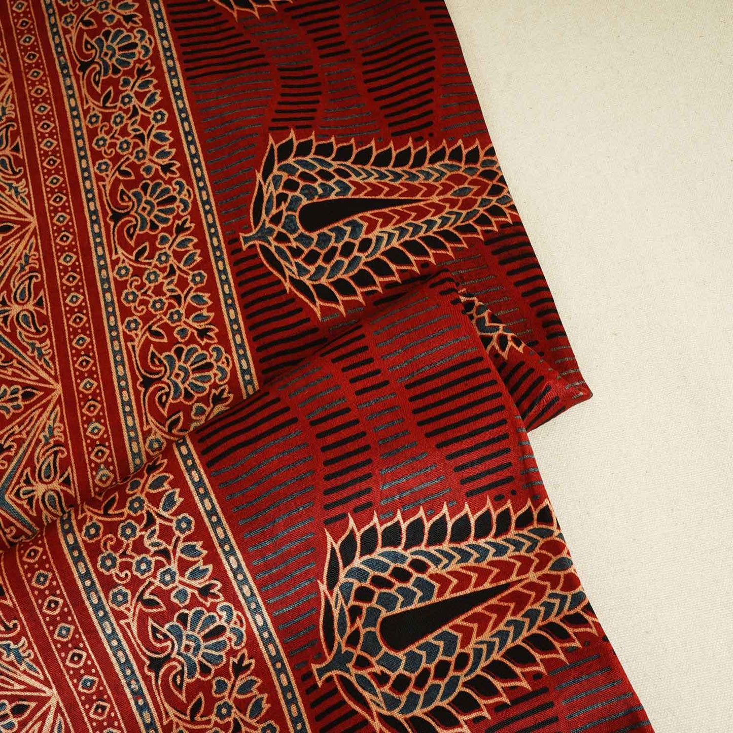 Red Ajrakh Print Mashru Silk Fabric EEG-28377