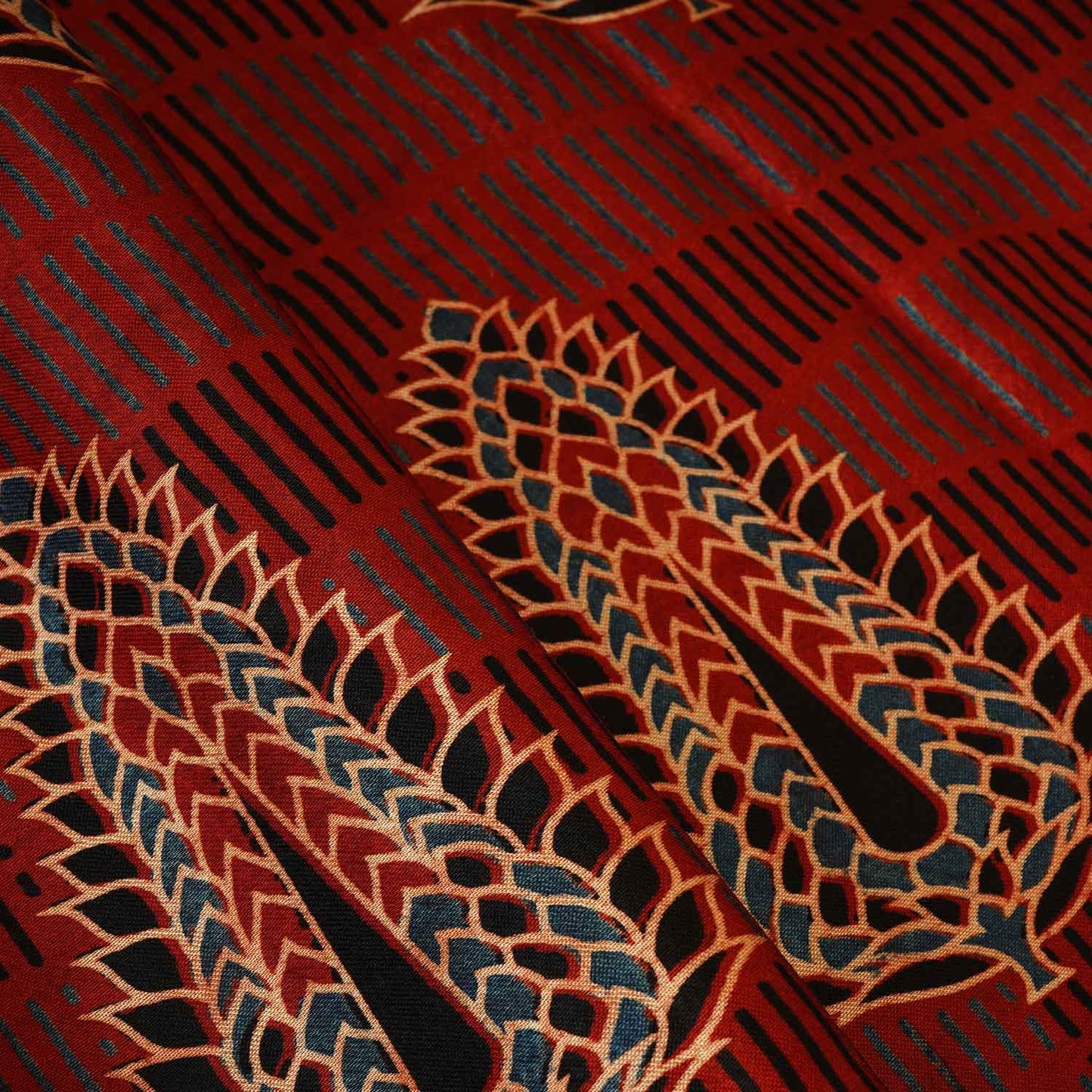 Red Ajrakh Print Mashru Silk Fabric EEG-28377