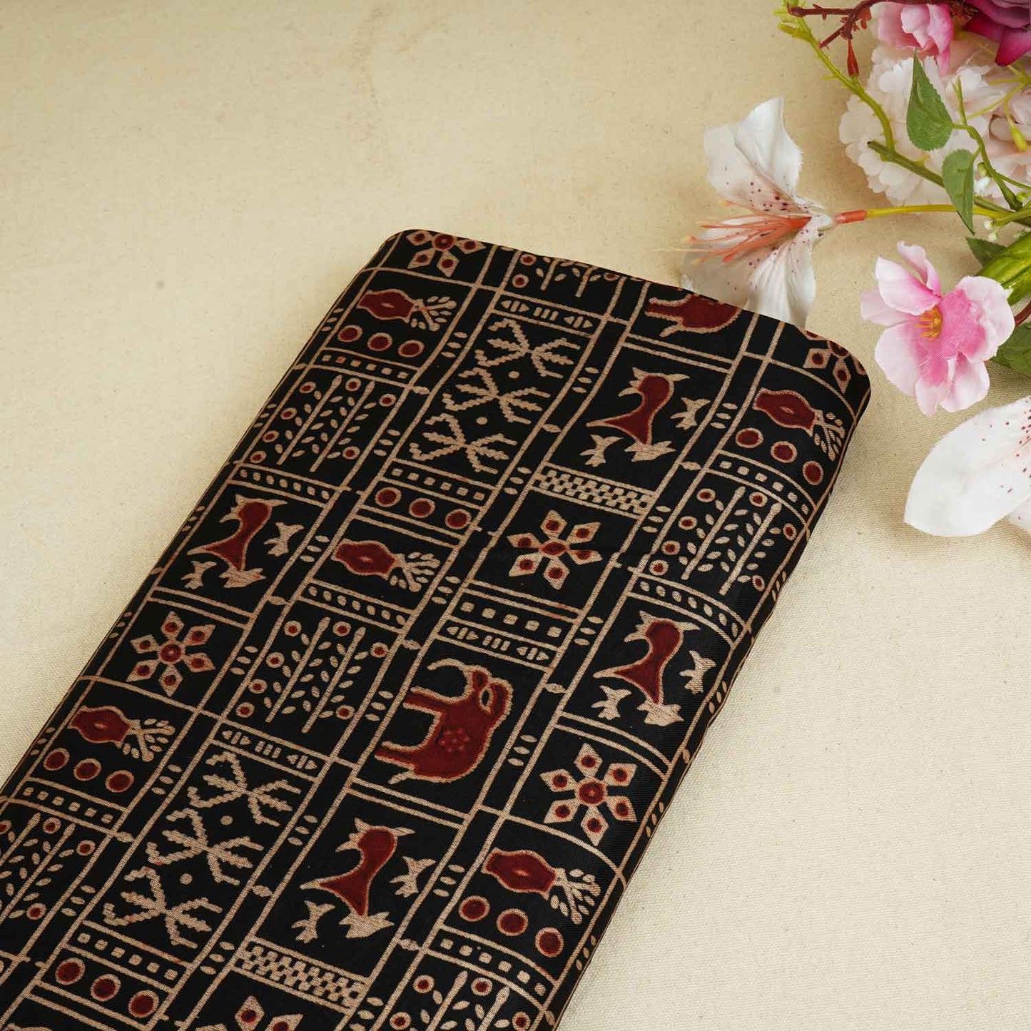 Black Ajrakh Print Mashru Silk Fabric EEG-28378