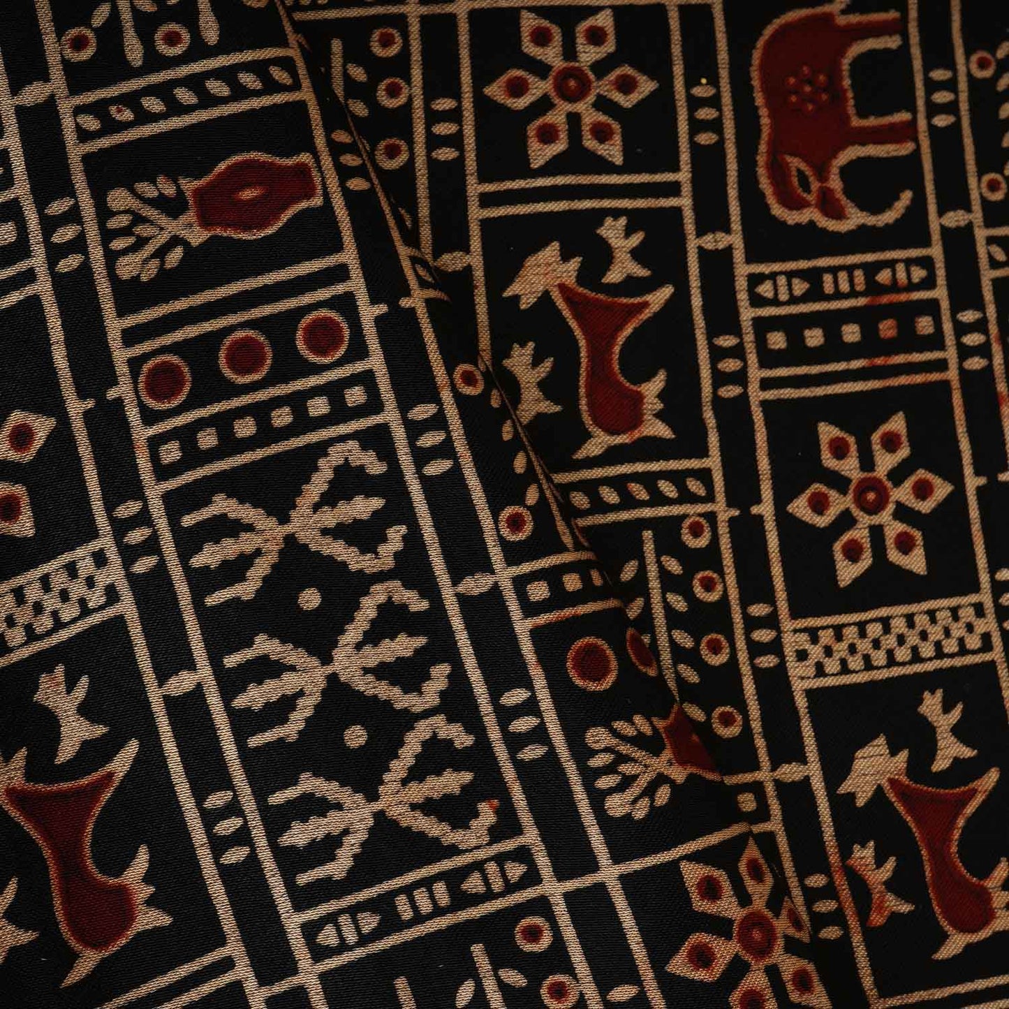Black Ajrakh Print Mashru Silk Fabric EEG-28378