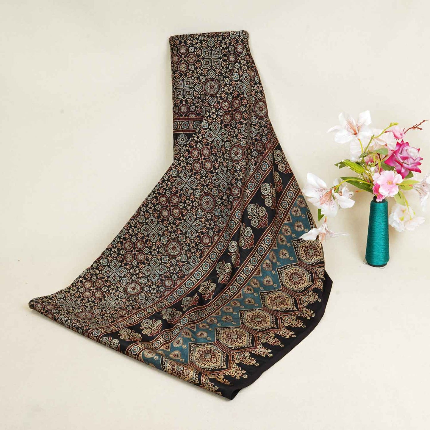 Black Ajrakh Print Mashru Silk Fabric EEG-28379