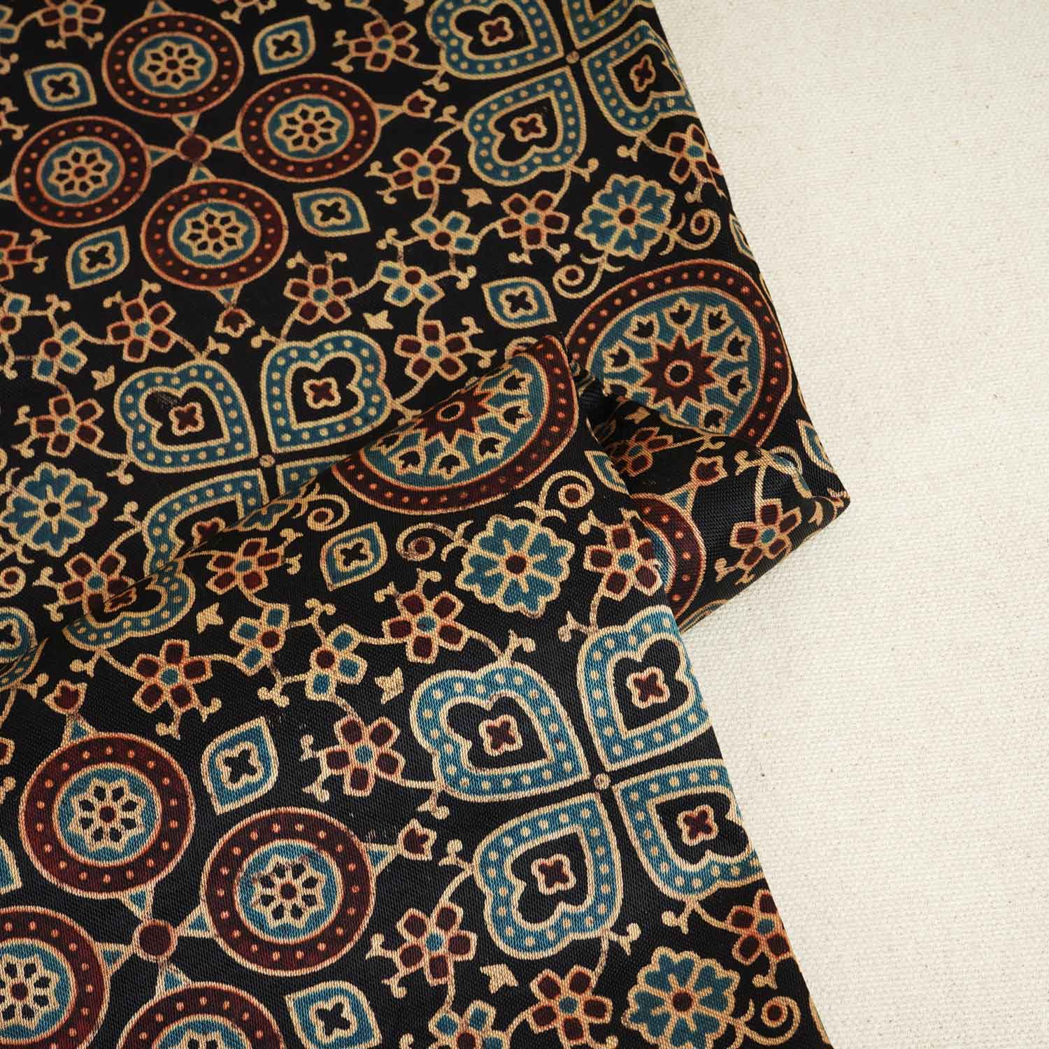 Black Ajrakh Print Mashru Silk Fabric EEG-28379 - TradeUNO