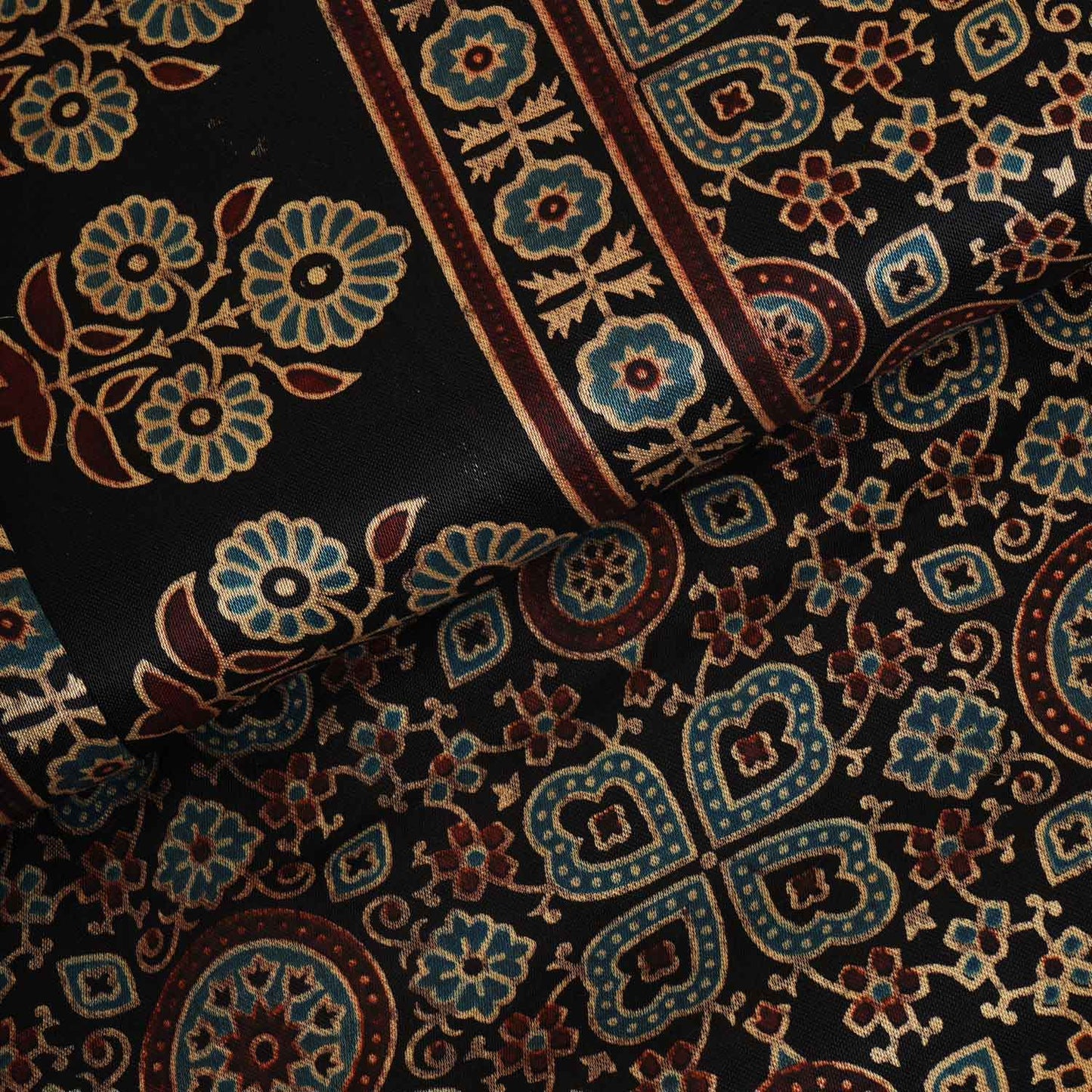 Black Ajrakh Print Mashru Silk Fabric EEG-28379