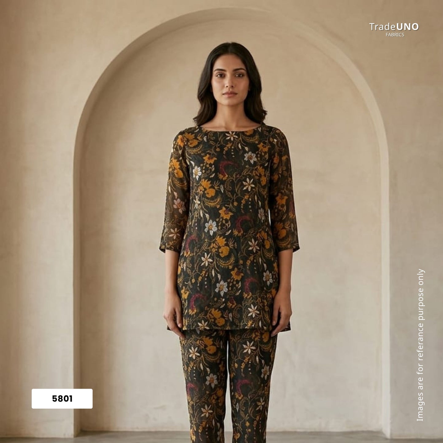 Black Floral Print Georgette Fabric 5801 - TradeUNO