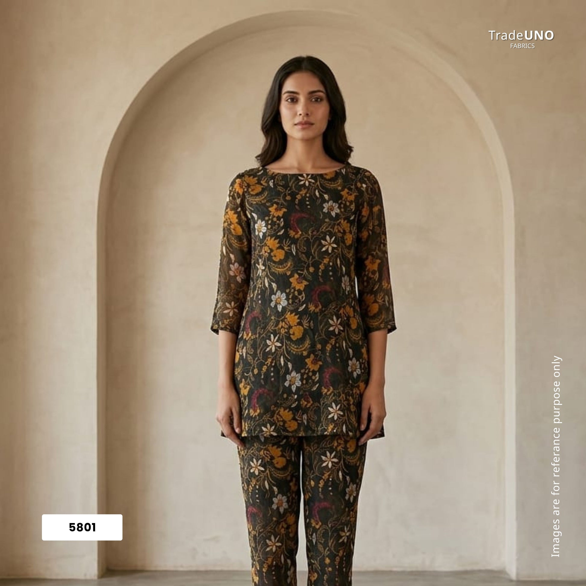 Black Floral Print Georgette Fabric 5801 - TradeUNO