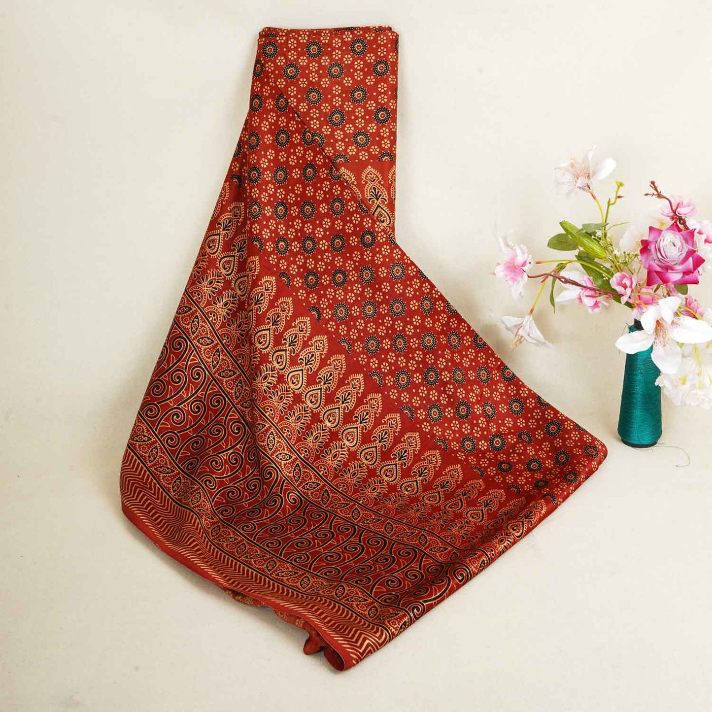 Red Ajrakh Print Mashru Silk Fabric EEG-28380