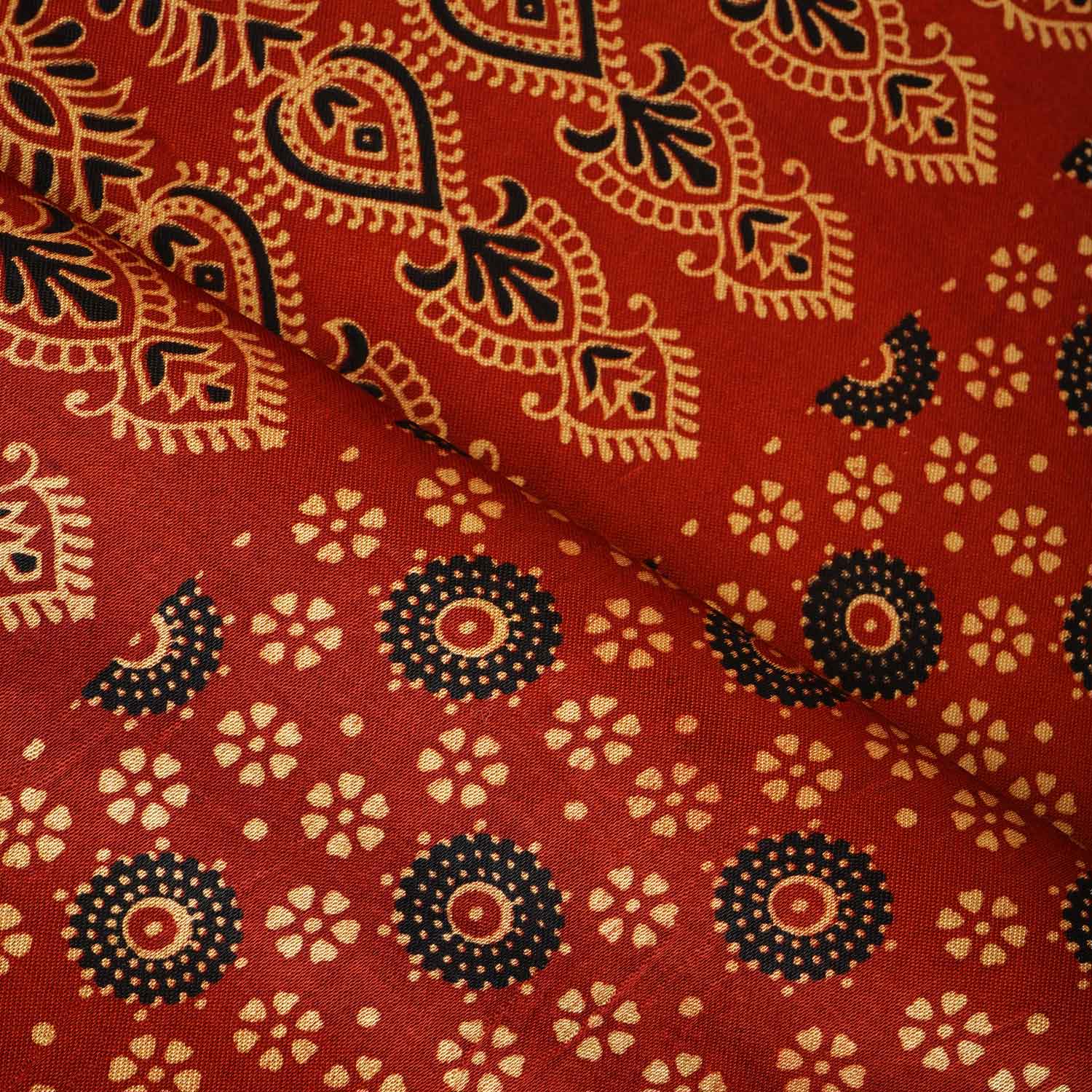 Red Ajrakh Print Mashru Silk Fabric EEG-28380 - TradeUNO
