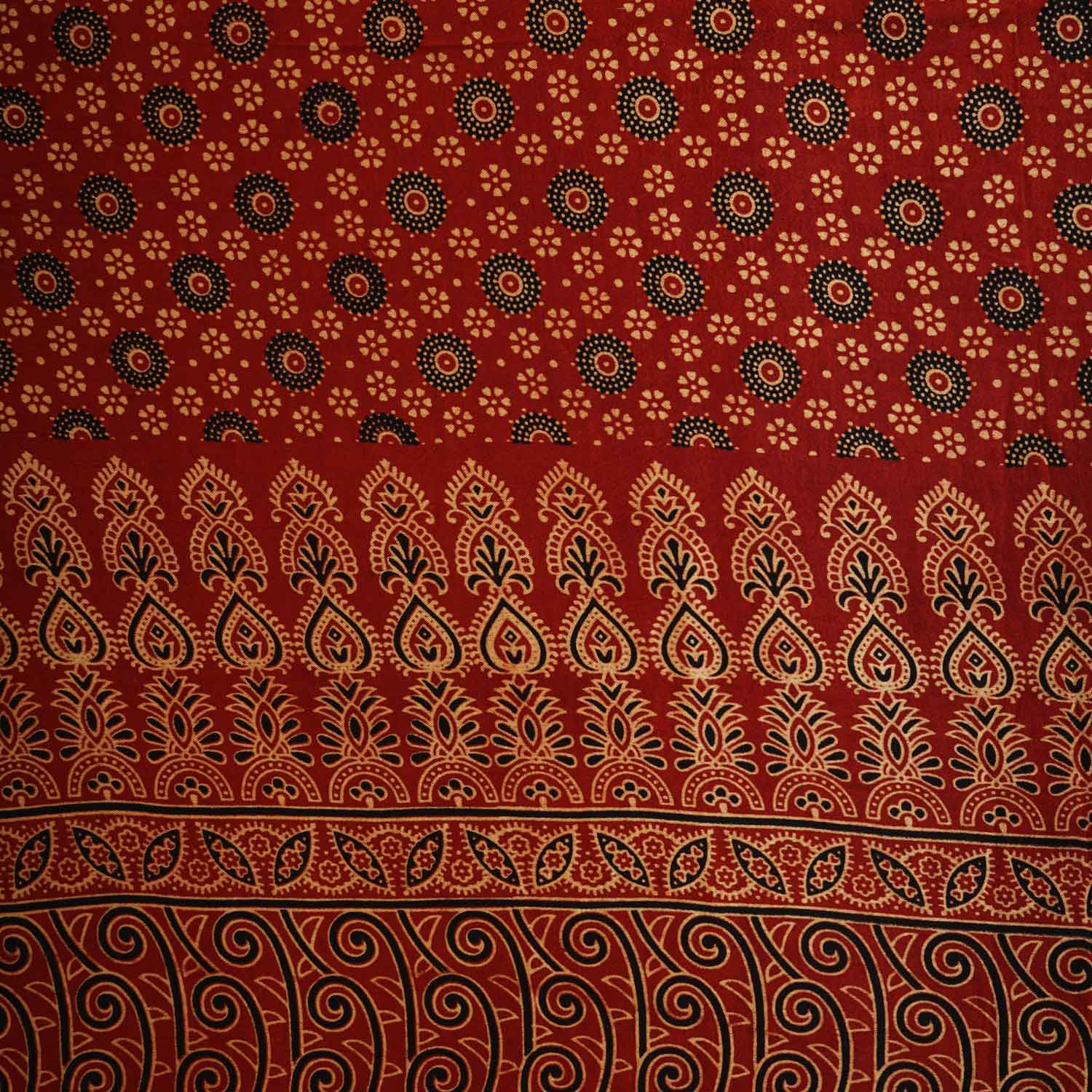 Red Ajrakh Print Mashru Silk Fabric EEG-28380 - TradeUNO