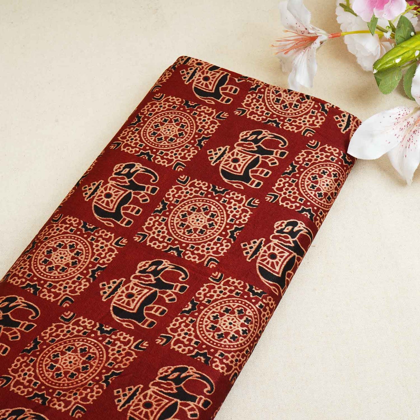 Red Ajrakh Print Mashru Silk Fabric EEG-28381