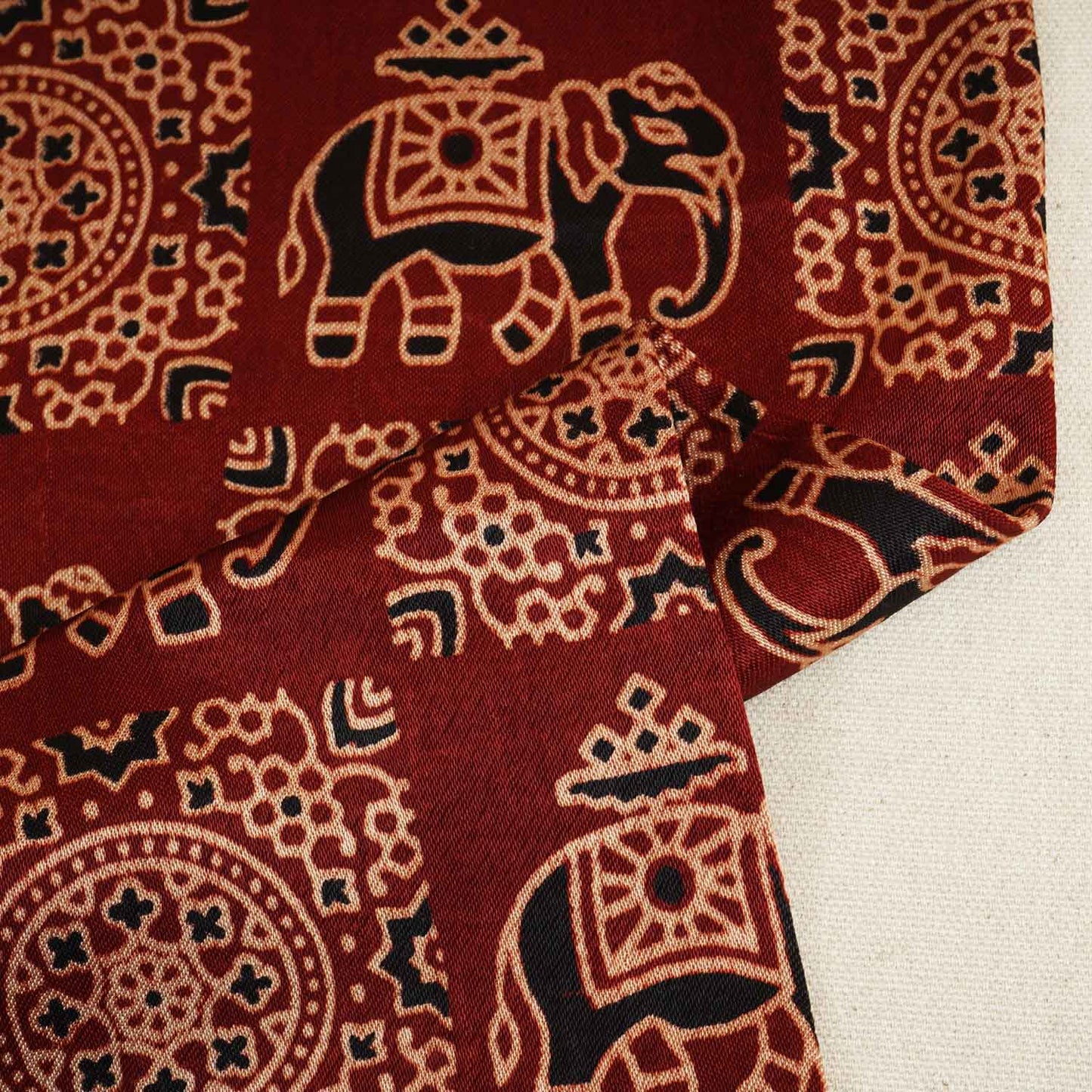 Red Ajrakh Print Mashru Silk Fabric EEG-28381