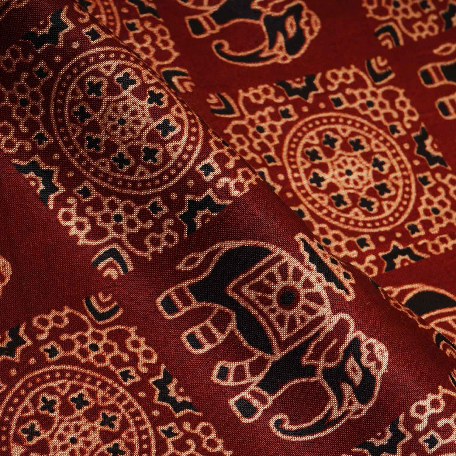 Red Ajrakh Print Mashru Silk Fabric EEG-28381 - TradeUNO