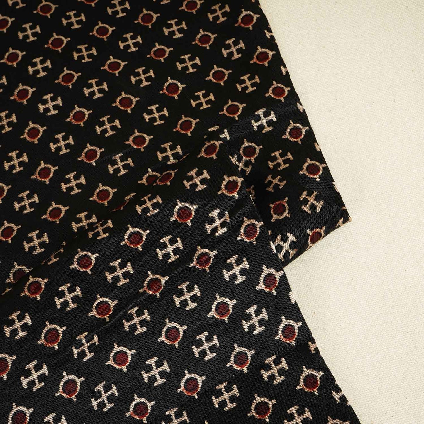 Black Floral Print Mashru Silk Fabric EEG-28383