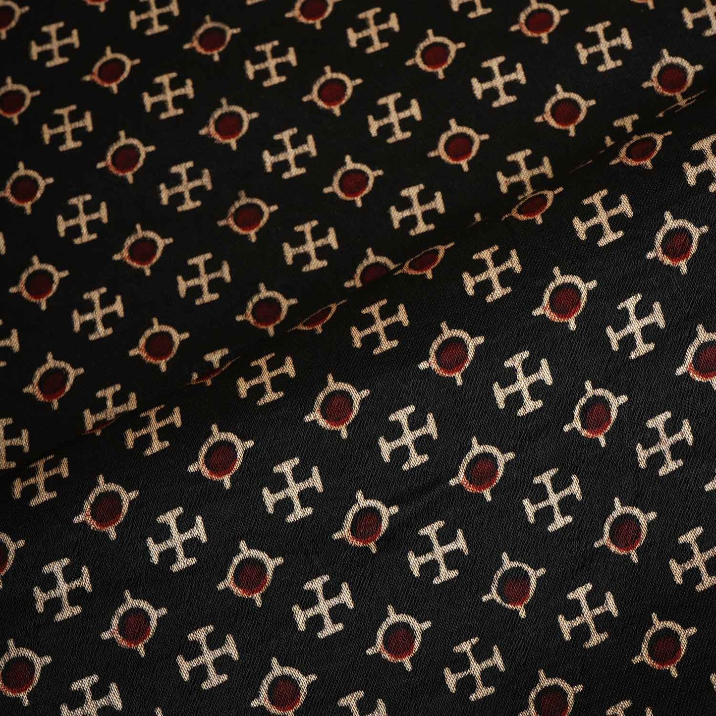 Black Floral Print Mashru Silk Fabric EEG-28383