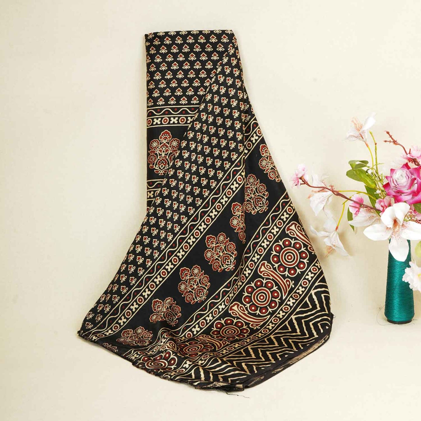 Black Ajrakh Print Mashru Silk Fabric EEG-28384